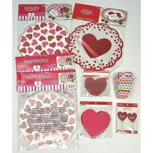 8pc VALENTINE'S DAY Baking Decor LOT 66 Doilies 72 Diecut Hearts 12 Picks NIP